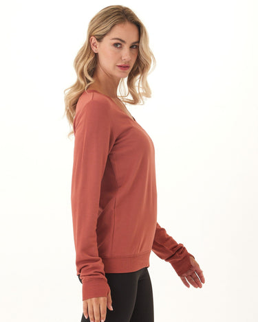 Edwina Feather Fleece V-Neck Sweatshirt Womens Tops Long Shirt Threads 4 Thought 