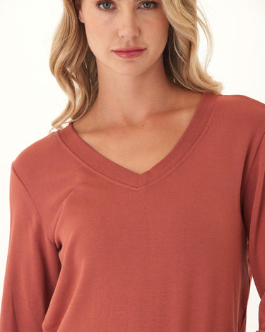 Edwina Feather Fleece V-Neck Sweatshirt Womens Tops Long Shirt Threads 4 Thought 