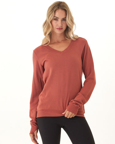 Edwina Feather Fleece V-Neck Sweatshirt Womens Tops Long Shirt Threads 4 Thought 