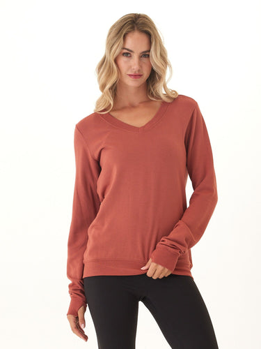Edwina Feather Fleece V-Neck Sweatshirt Womens Tops Long Shirt Threads 4 Thought