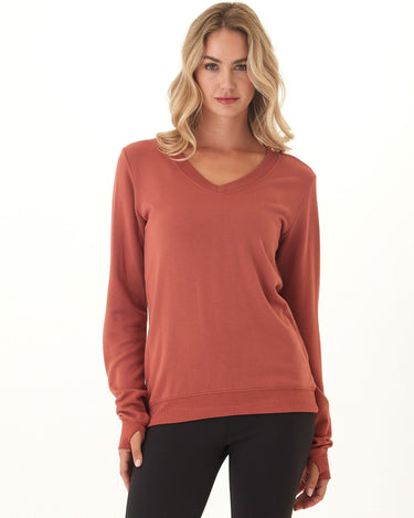 Edwina Feather Fleece V-Neck Sweatshirt Womens Tops Long Shirt Threads 4 Thought 