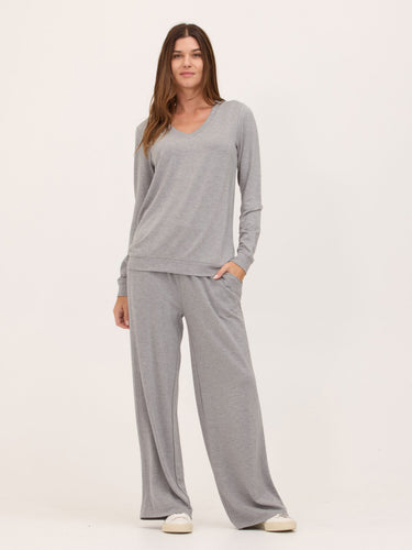 Edwina Feather Fleece V-Neck Pullover Womens Tops Long Shirt Threads 4 Thought 