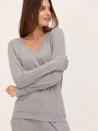 Edwina Feather Fleece V-Neck Pullover Womens Tops Long Shirt Threads 4 Thought 