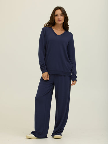 Edwina Feather Fleece V-Neck Sweatshirt Womens Outerwear Sweatshirt Threads 4 Thought 