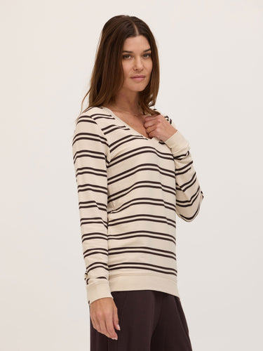 Edwina Feather Fleece V-Neck Pullover Womens Tops Long Shirt Threads 4 Thought 