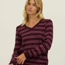Edwina Barbados Stripe Feather Fleece V-Neck Pullover Womens Outerwear Sweatshirt Threads 4 Thought 
