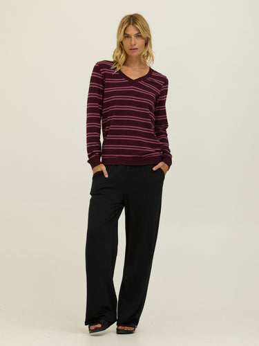 Edwina Barbados Stripe Feather Fleece V-Neck Pullover Womens Outerwear Sweatshirt Threads 4 Thought 