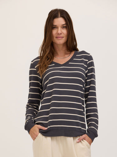 Edwina Feather Fleece V-Neck Pullover Womens Tops Long Shirt Threads 4 Thought 