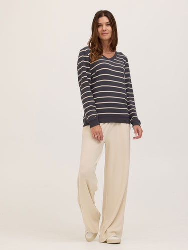 Edwina Feather Fleece V-Neck Pullover Womens Tops Long Shirt Threads 4 Thought 
