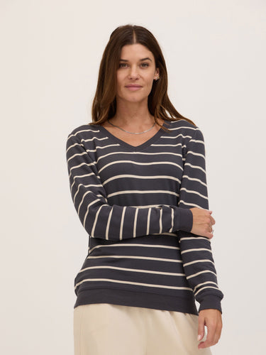 Edwina Feather Fleece V-Neck Pullover Womens Tops Long Shirt Threads 4 Thought 