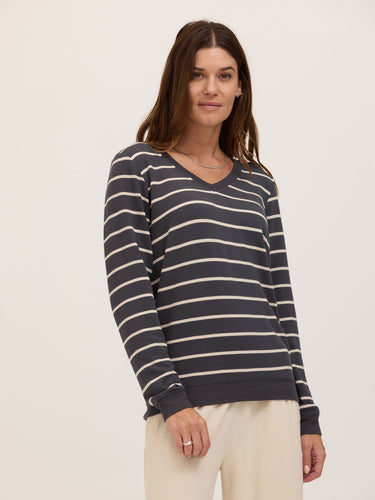 Edwina Feather Fleece V-Neck Pullover Womens Tops Long Shirt Threads 4 Thought 