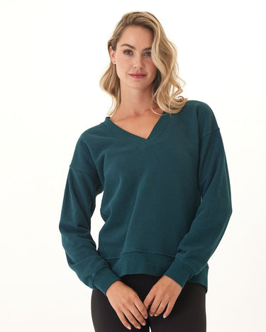 Elisha Triblend Fleece V-Neck Pullover Womens Outerwear Sweatshirt Threads 4 Thought 