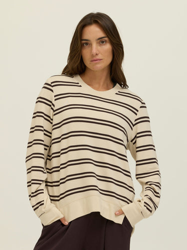 Quincy Barbados Stripe Feather Fleece Rib Mix Pullover Womens Tops Long Shirt Threads 4 Thought 