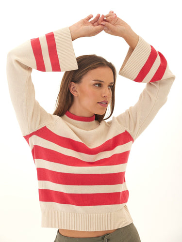 Saundra Striped Cotton Blend Raglan Sweater Threads 4 Thought