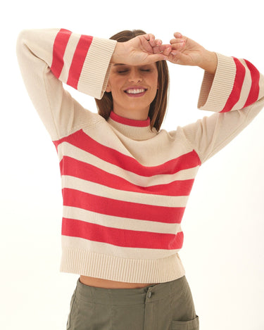 Saundra Striped Cotton Blend Raglan Sweater Threads 4 Thought 