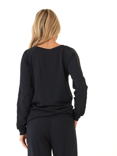 Priscilla Feather Fleece Satin Trim Detail Raglan Pullover Womens Outerwear Sweatshirt Threads 4 Thought 