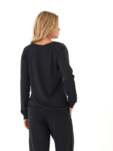 Priscilla Feather Fleece Satin Trim Detail Raglan Pullover Womens Outerwear Sweatshirt Threads 4 Thought 
