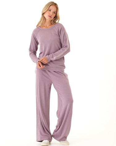 Priscilla Feather Fleece Satin Trim Detail Raglan Pullover Womens Outerwear Sweatshirt Threads 4 Thought 