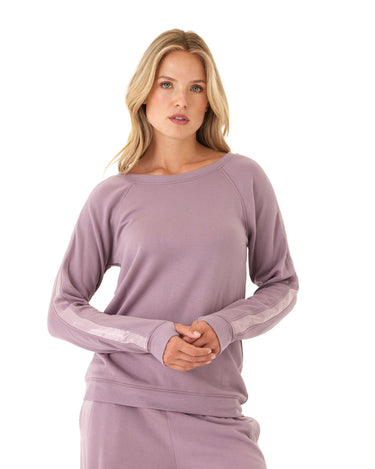 Priscilla Feather Fleece Satin Trim Detail Raglan Pullover Womens Outerwear Sweatshirt Threads 4 Thought 