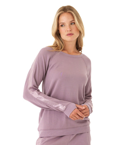 Priscilla Feather Fleece Satin Trim Detail Raglan Pullover Womens Outerwear Sweatshirt Threads 4 Thought 