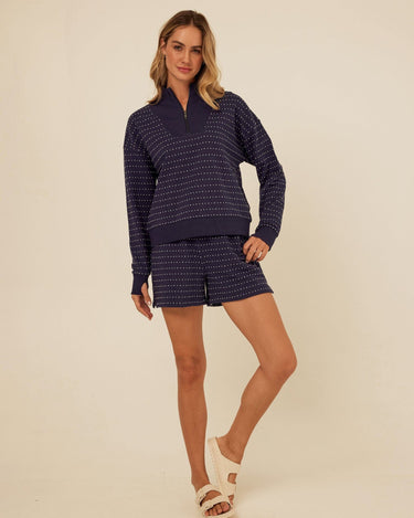 Kindra Dot Embroidered Terry Pullover Womens Outerwear Sweatshirt Threads 4 Thought 
