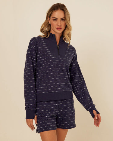 Kindra Dot Embroidered Terry Pullover Womens Outerwear Sweatshirt Threads 4 Thought 