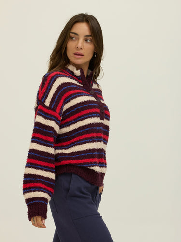 Katalia Cabin Stripe Boucle Mock Neck Pullover Womens Outerwear Sweater Threads 4 Thought 