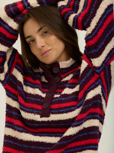 Katalia Cabin Stripe Boucle Mock Neck Pullover Womens Outerwear Sweater Threads 4 Thought 