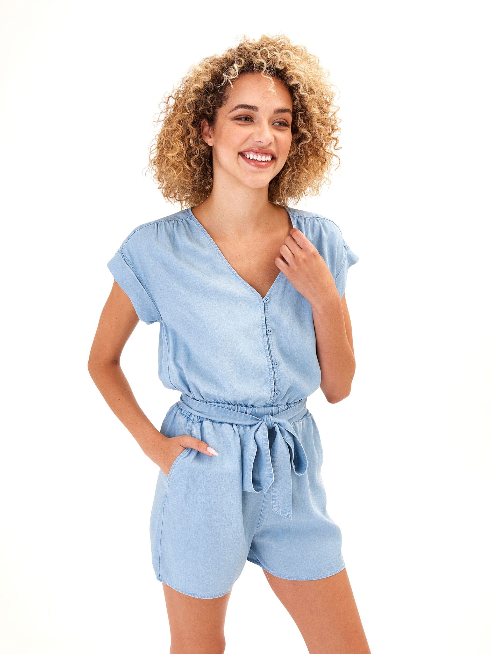 Finnsley Chambray Romper Womens Rompers Threads 4 Thought 