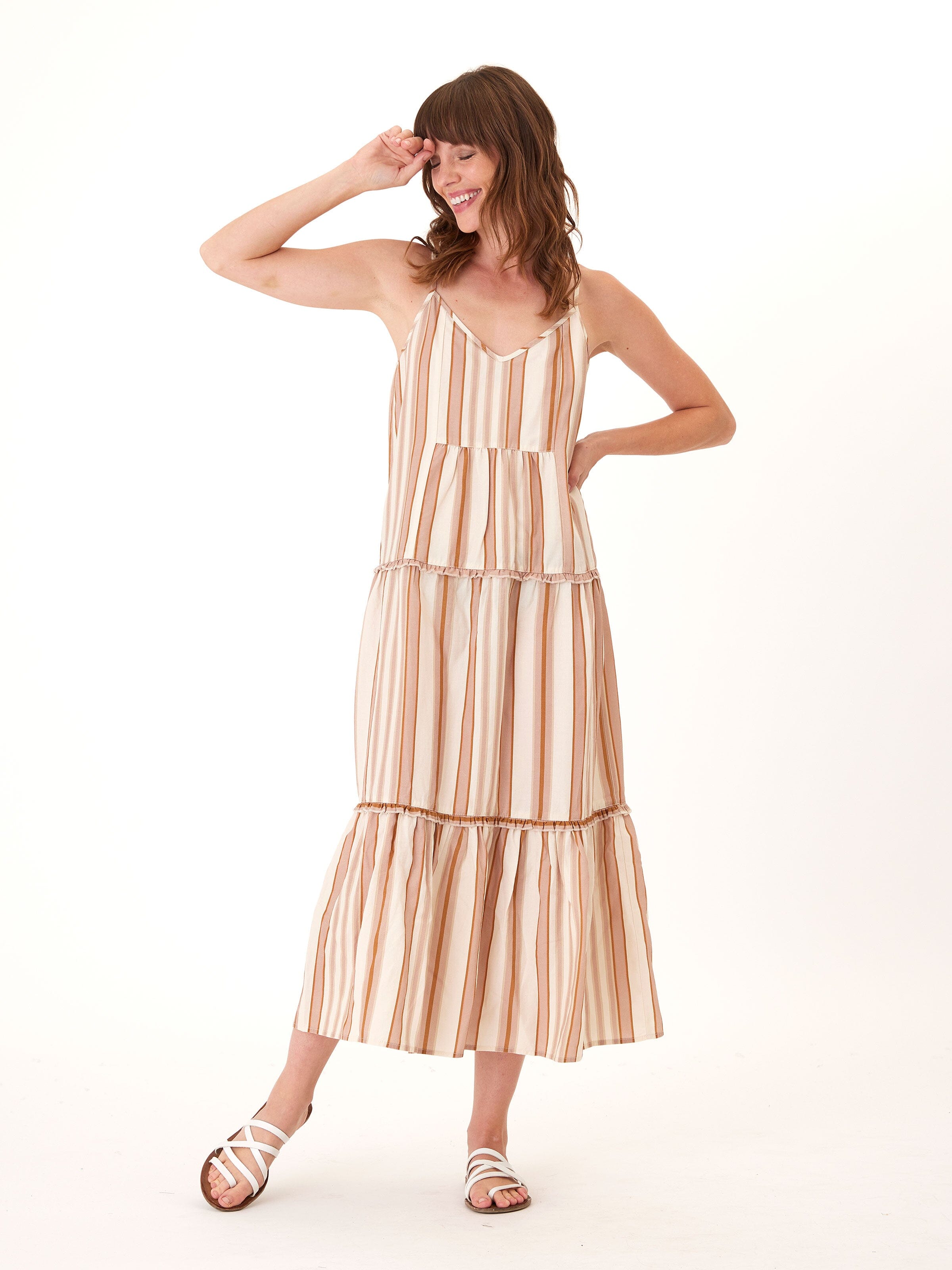 Gina Linen Stripe Tiered Dress