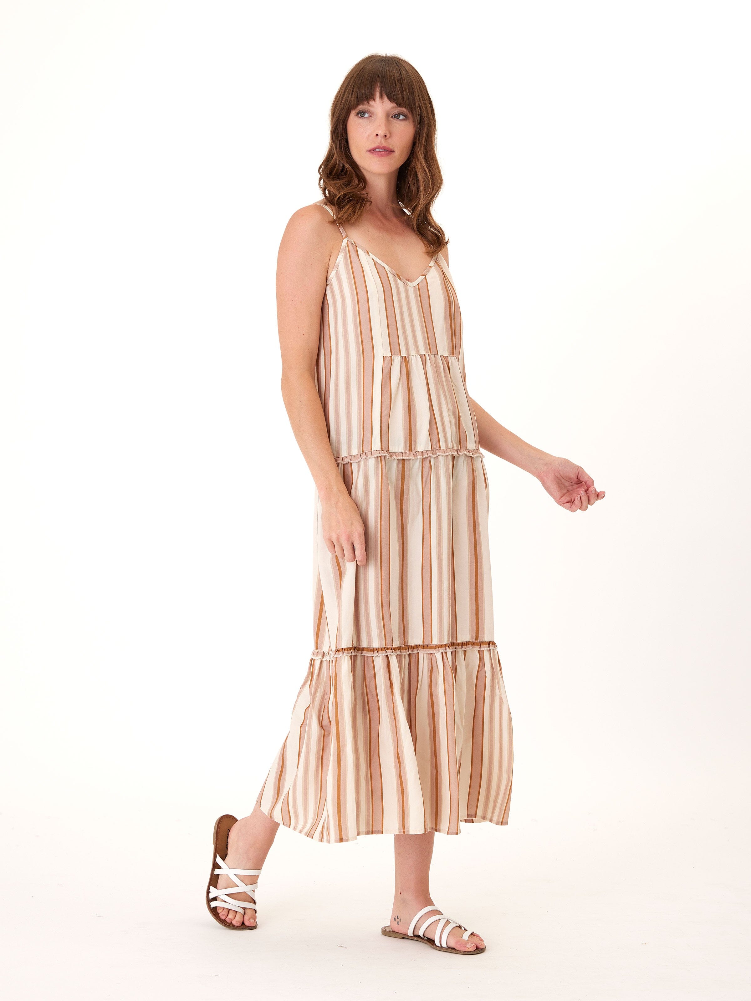 Gina Linen Stripe Tiered Dress