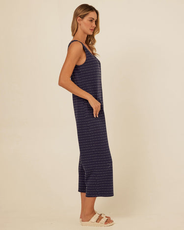 Rainey Dot Embroidered Terry Capri Jumpsuit Threads 4 Thought 