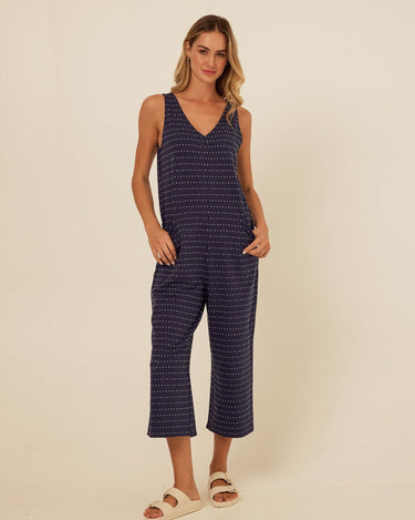 Rainey Dot Embroidered Terry Capri Jumpsuit Threads 4 Thought 