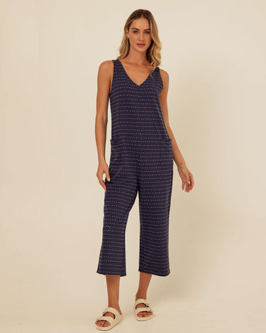 Rainey Dot Embroidered Terry Capri Jumpsuit Threads 4 Thought 