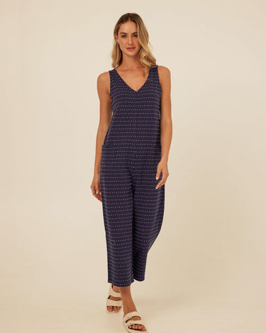 Rainey Dot Embroidered Terry Capri Jumpsuit Threads 4 Thought 