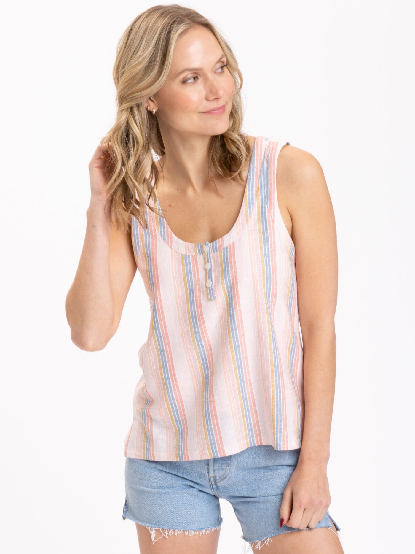 Syrena Woven Stripe Henley Tank Womens Tops Tanks Threads 4 Thought 