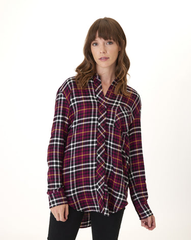 Marlow Woven Button-Up Plaid Shirt Womens Tops Long Threads 4 Thought 
