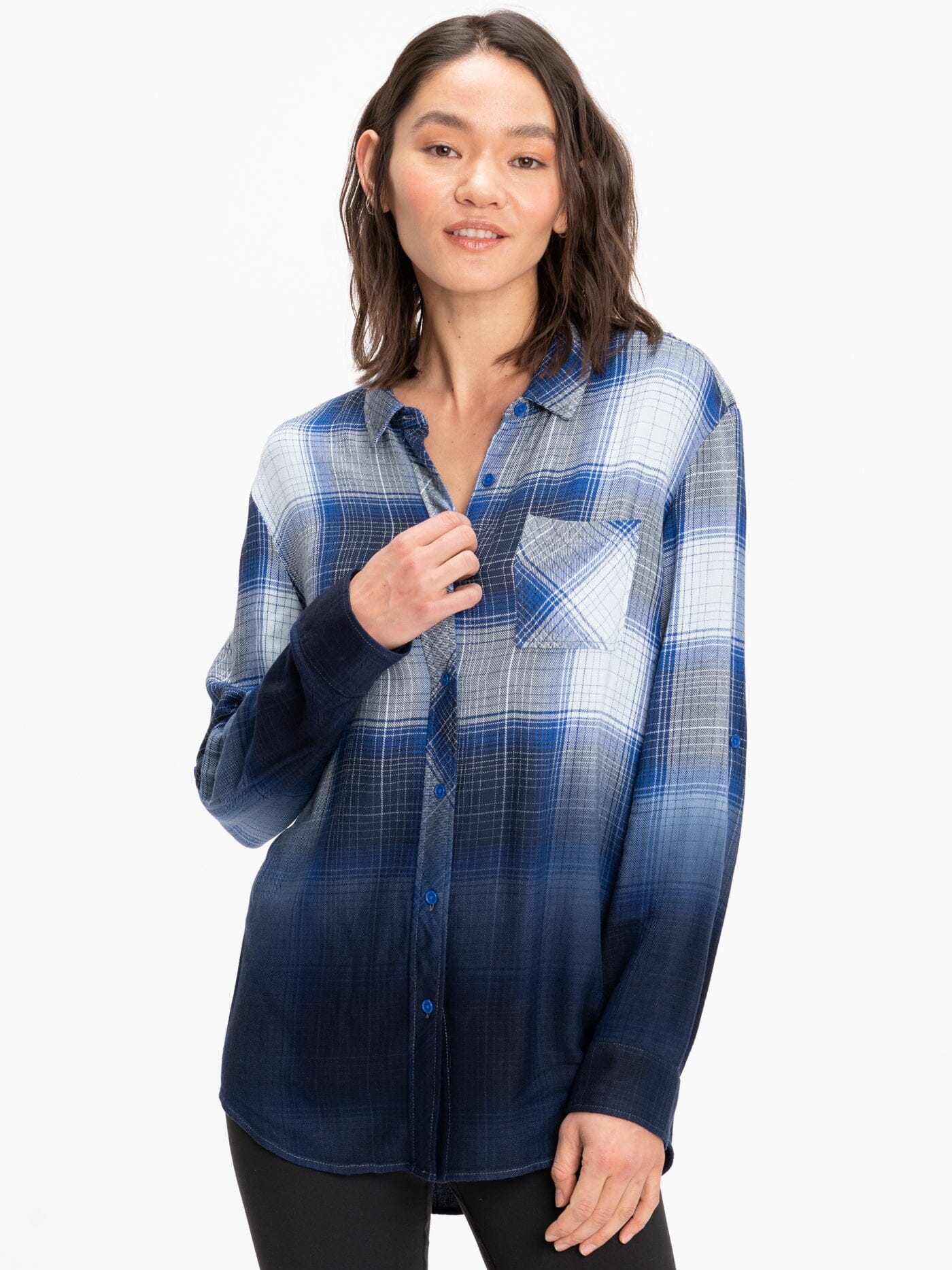 Marlow Woven Button-Up Plaid Shirt Womens Tops Long Threads 4 Thought 