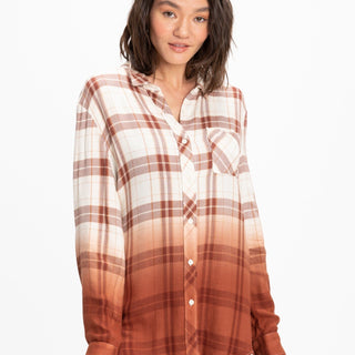 Marlow Woven Button-Up Plaid Shirt Womens Tops Long Threads 4 Thought 