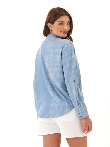 Prudence Grid Plaid Stretch Chambray Button-Down Threads 4 Thought 