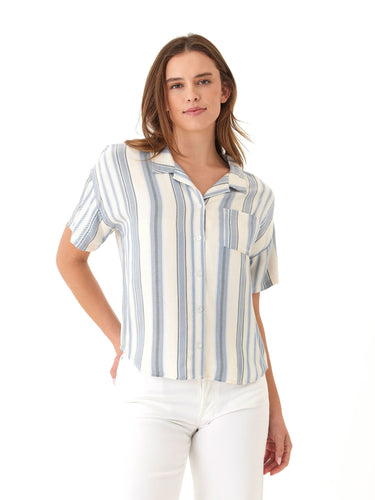Mikaela Shoreline Stripe EcoVero Woven Button-Up Threads 4 Thought