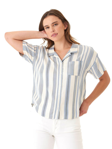 Mikaela Shoreline Stripe EcoVero Woven Button-Up Threads 4 Thought