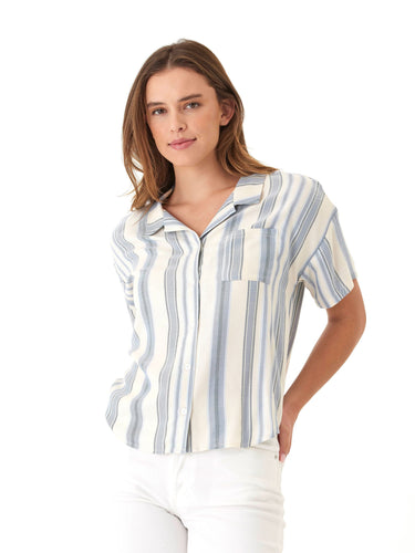 Mikaela Shoreline Stripe EcoVero Woven Button-Up Threads 4 Thought