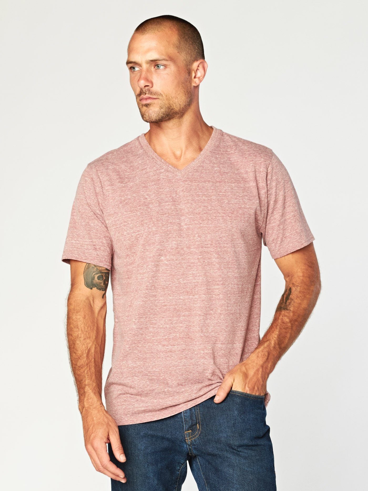 Triblend Short Sleeve V Neck Tee Mens Tops Threads 4 Thought S Brick Red