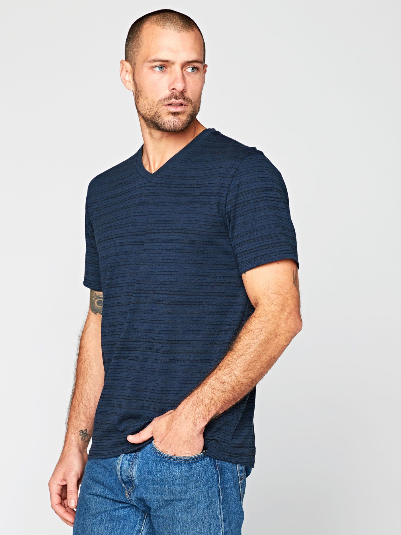 Dirt Road Stripe V-Neck Mens Tops Threads 4 Thought