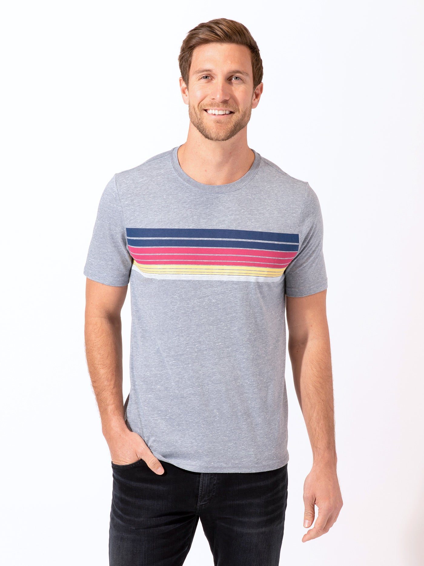 Triblend Gradient Chest Stripe Crew Mens Tops Tshirt Short Threads 4 Thought 