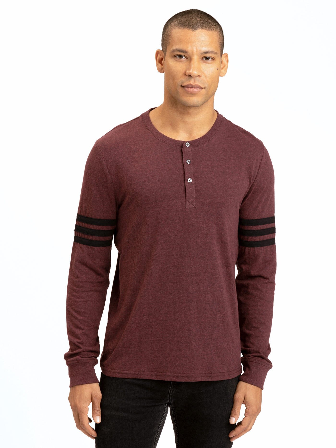 Dewey Stripe Triblend Graphic Henley Mens Tops Tshirt Long Threads 4 Thought 