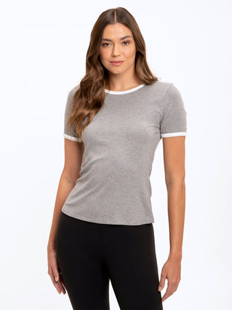 NIXIE RIB RINGER TEE in Heather Grey / White – Threads 4 Thought