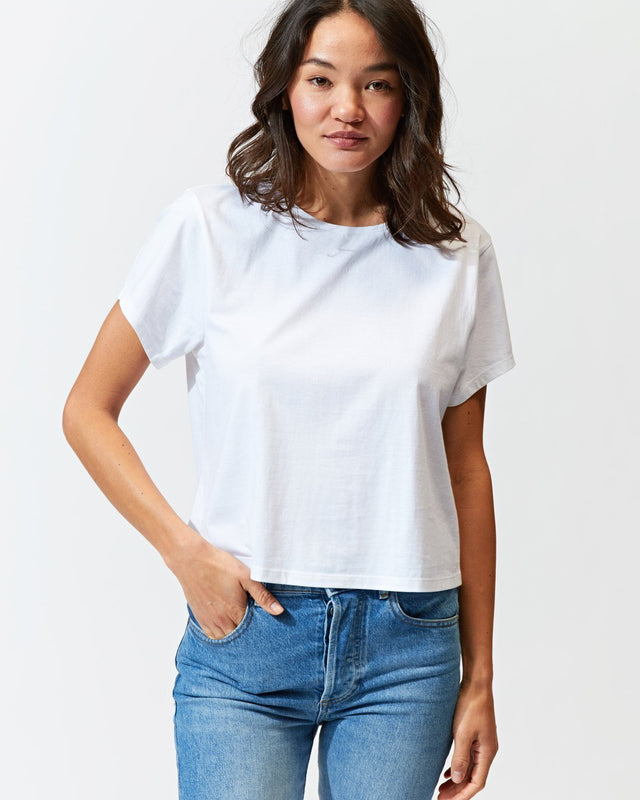 Women’s Invincible Cropped Crew Tee in White – Threads 4 Thought