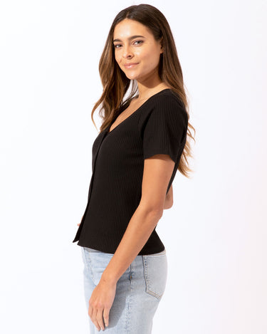 Lauryn Button-Front Crop Tee Womens Tops Short Threads 4 Thought 